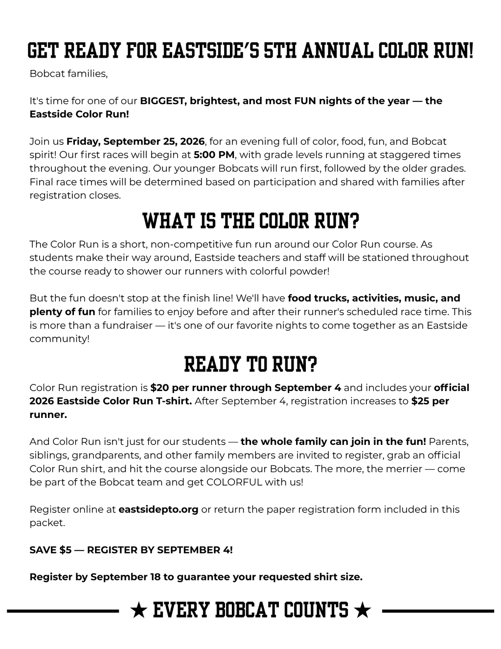 2026 Eastside Color Run Registration + T-Shirt