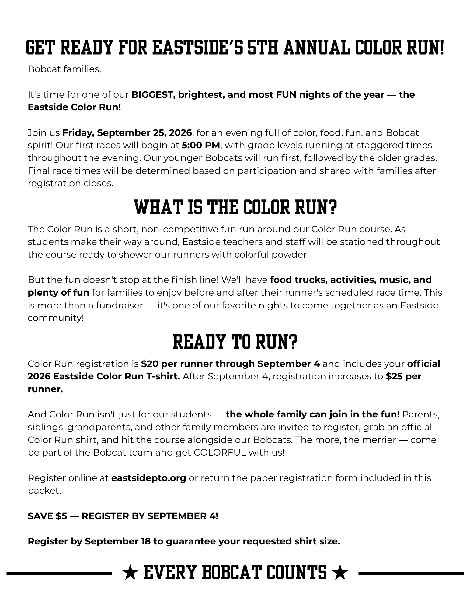 2026 Eastside Color Run Registration + T-Shirt