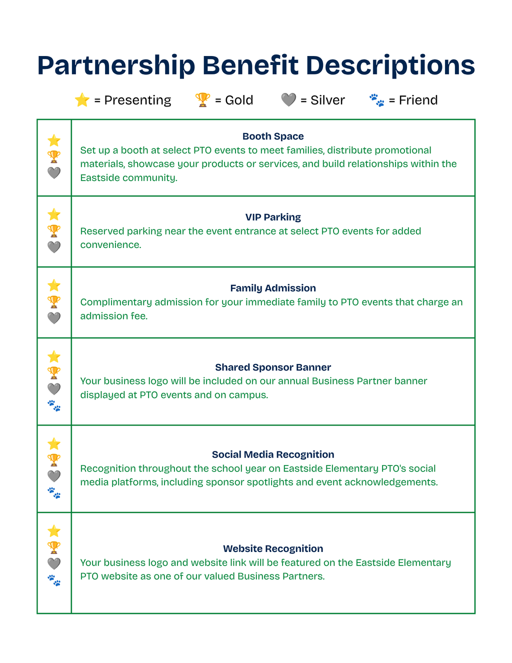 Eastside PTO Business Partnership 2026–27