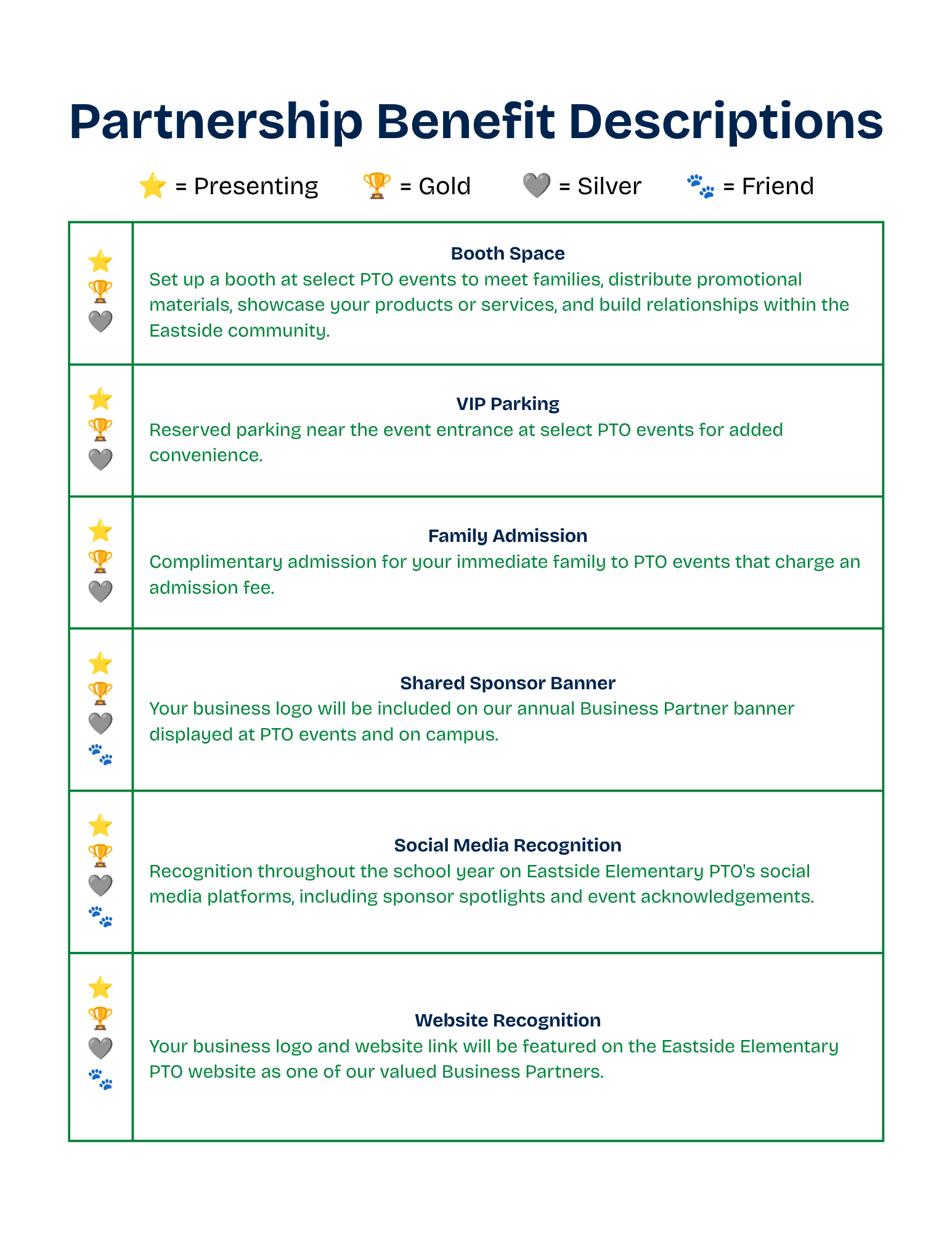 Eastside PTO Business Partnership 2026–27