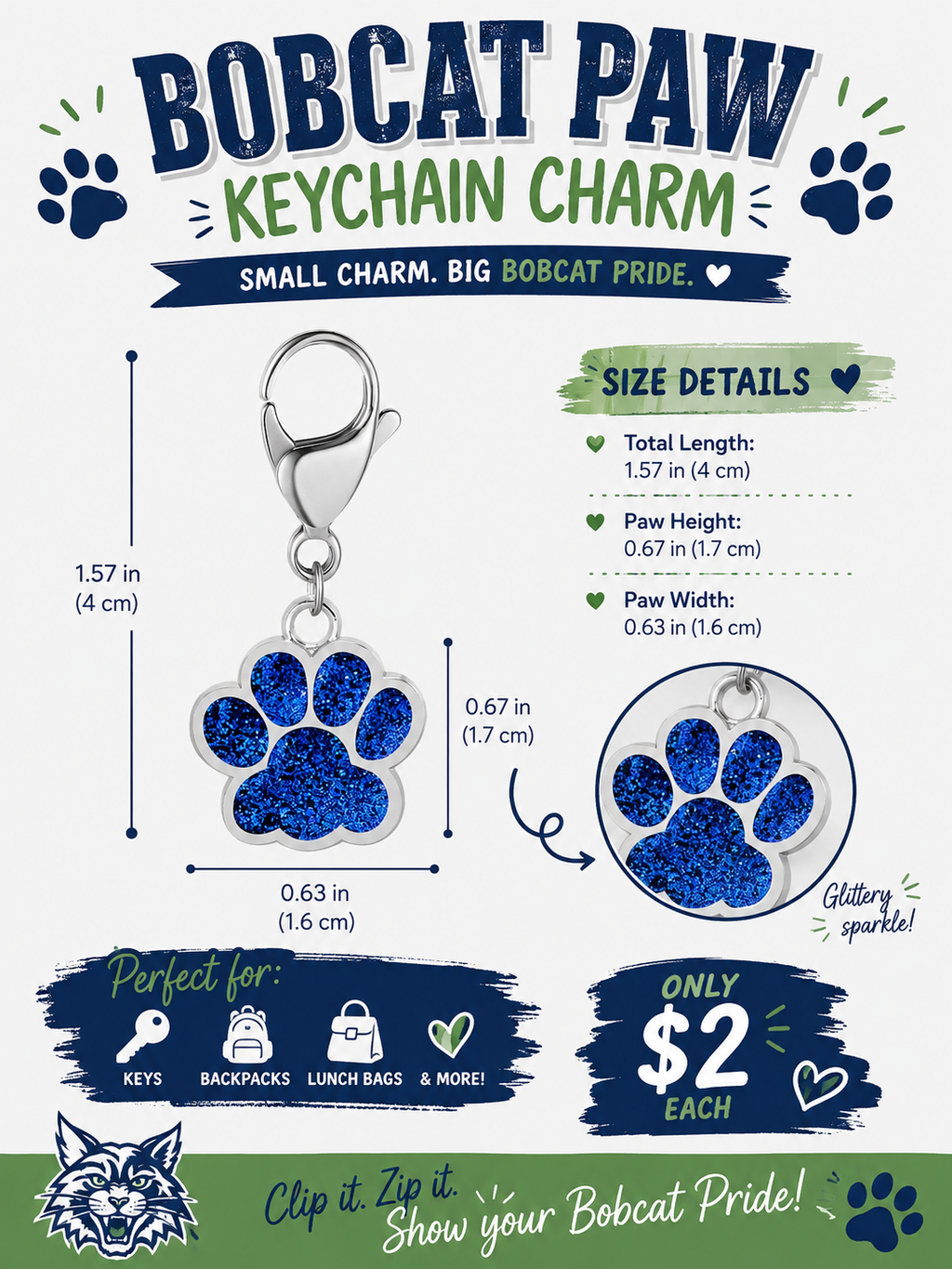 Bobcat Paw Keychain Charm